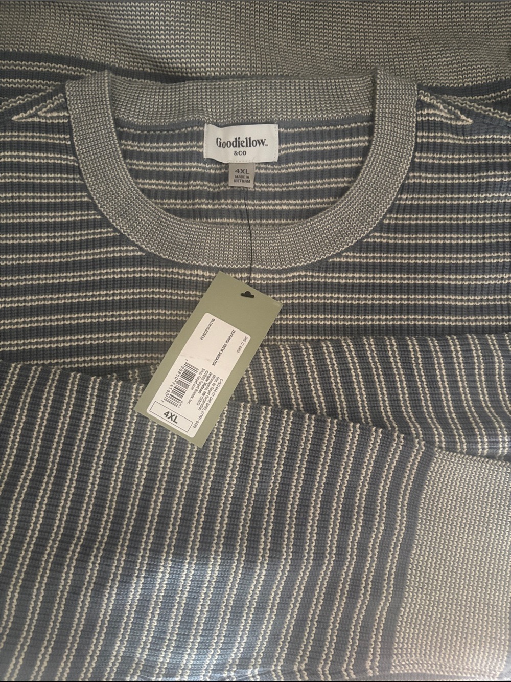 Goodfellow & Co Men's Blue and Gray Striped Crewneck Sweater